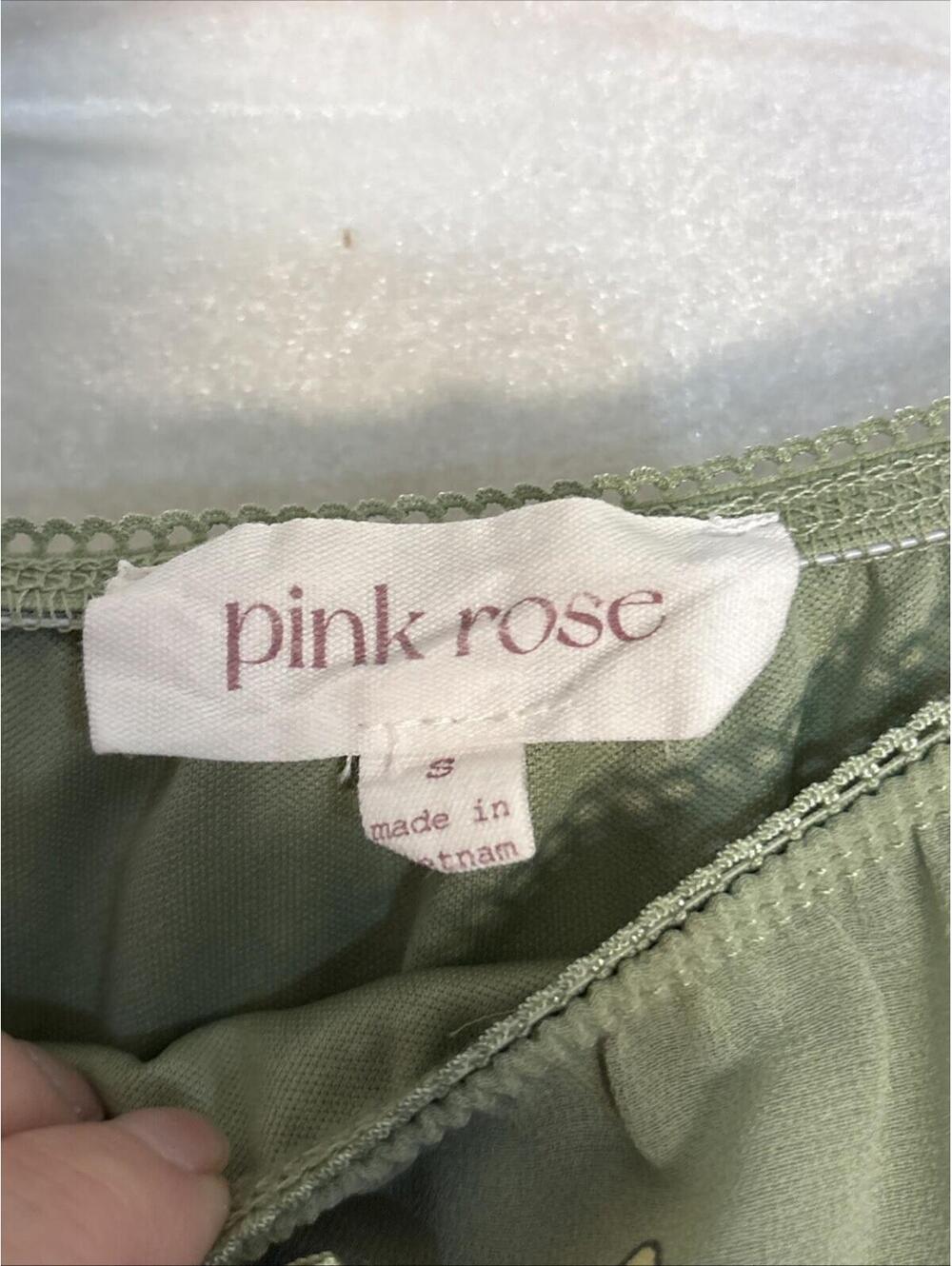 Pink Rose printed sage green asymmetric Butterflies Y2K Feminine Whimsical Small - Picture 3 of 9